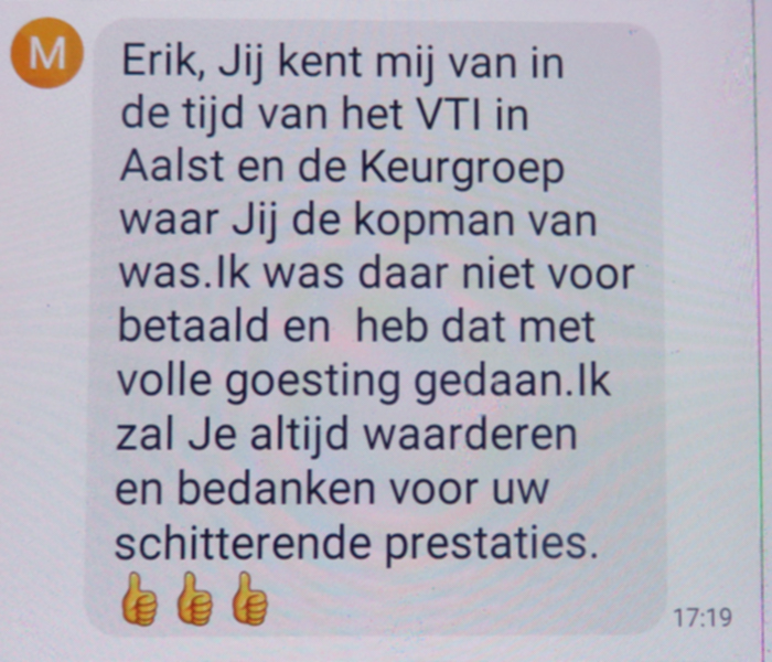 Recente SMS van Michel aan de auteur van dit artikel 